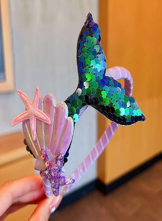 RFTWXHPN Little Mermaid Headband for Girls - Sequins Glitter Fish Tail Head Band With Green Starfish - Hair Accessories for Women - Fishtail Crown - Image 4
